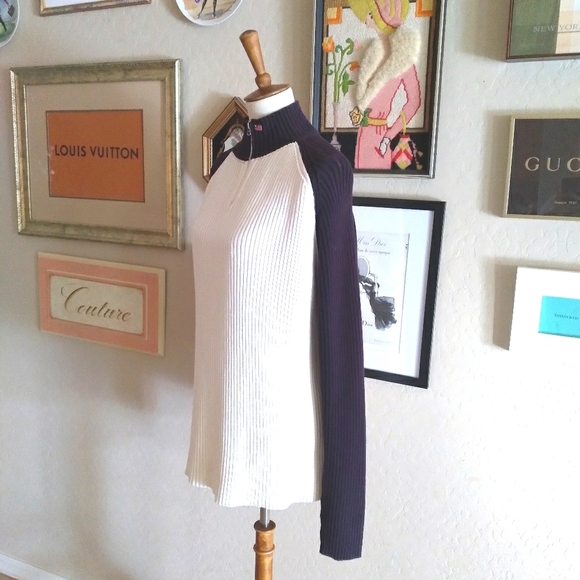 Ralph Lauren‎ Vintage 80s White and Blue Zip Turtleneck Sweater - Picture 5 of 7